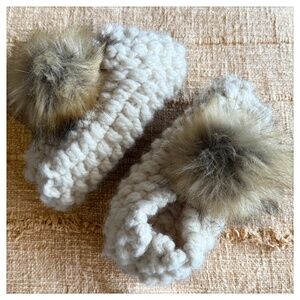 Hand knit Cozy Slippers w Poms